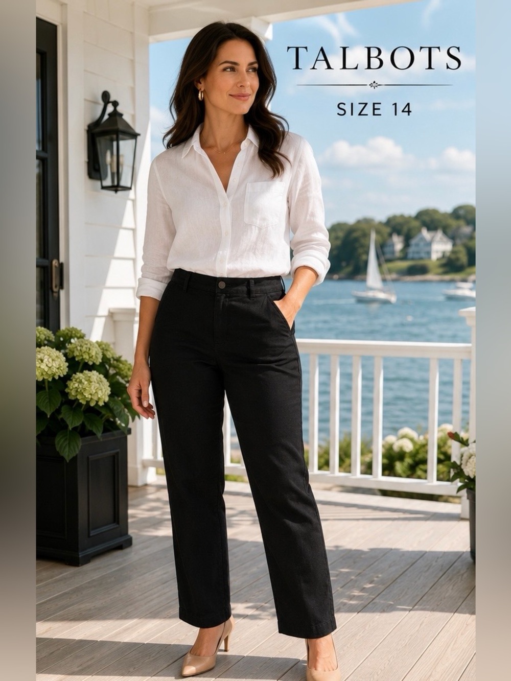 Talbots Black Linen Cotton High Rise Straight Leg Pants Women’s 14